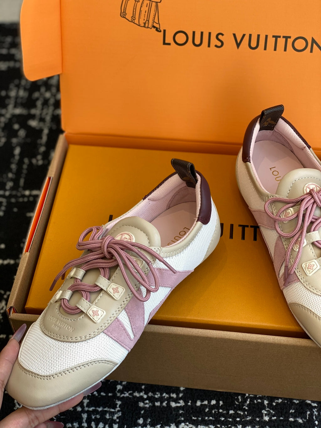 Louis Vuitton Recif Sneaker (Beige Mesh & Leather with Pink Accents)