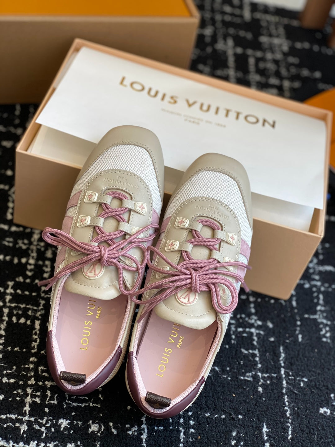 Louis Vuitton Recif Sneaker (Beige Mesh & Leather with Pink Accents)