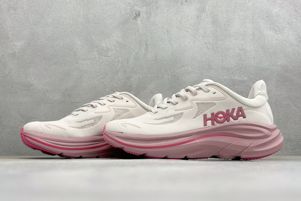 HOKA Clifton 10 Running Shoes Off White Blush Pink Cushioned Athletic Sneakers