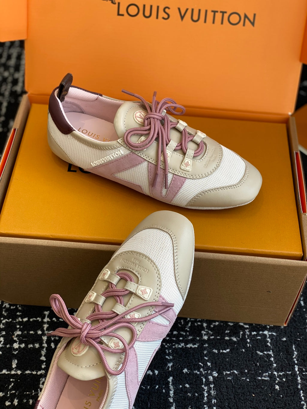 Louis Vuitton Recif Sneaker (Beige Mesh & Leather with Pink Accents)