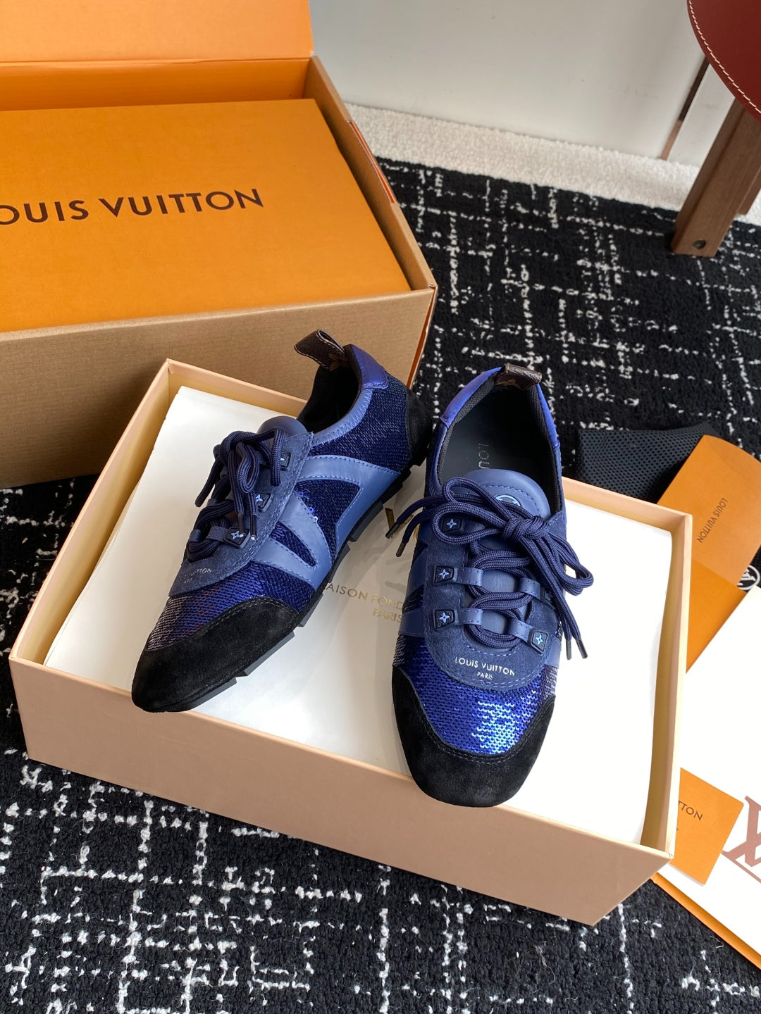 Louis Vuitton Recif Sneaker (Blue Sequin/Leather)