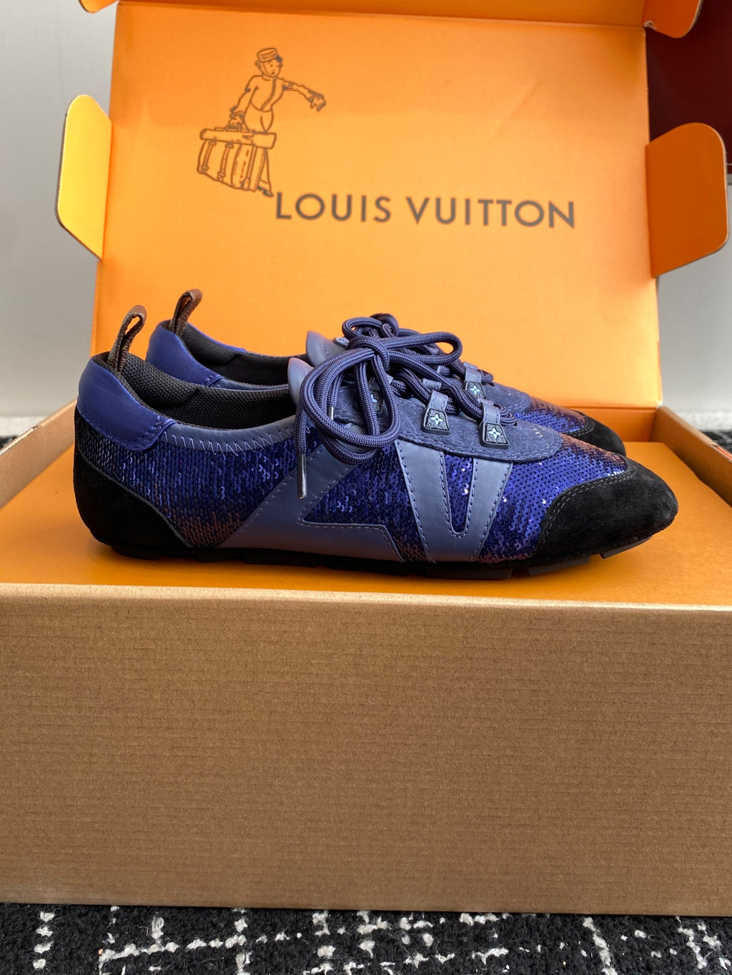 Louis Vuitton Recif Sneaker (Blue Sequin/Leather)