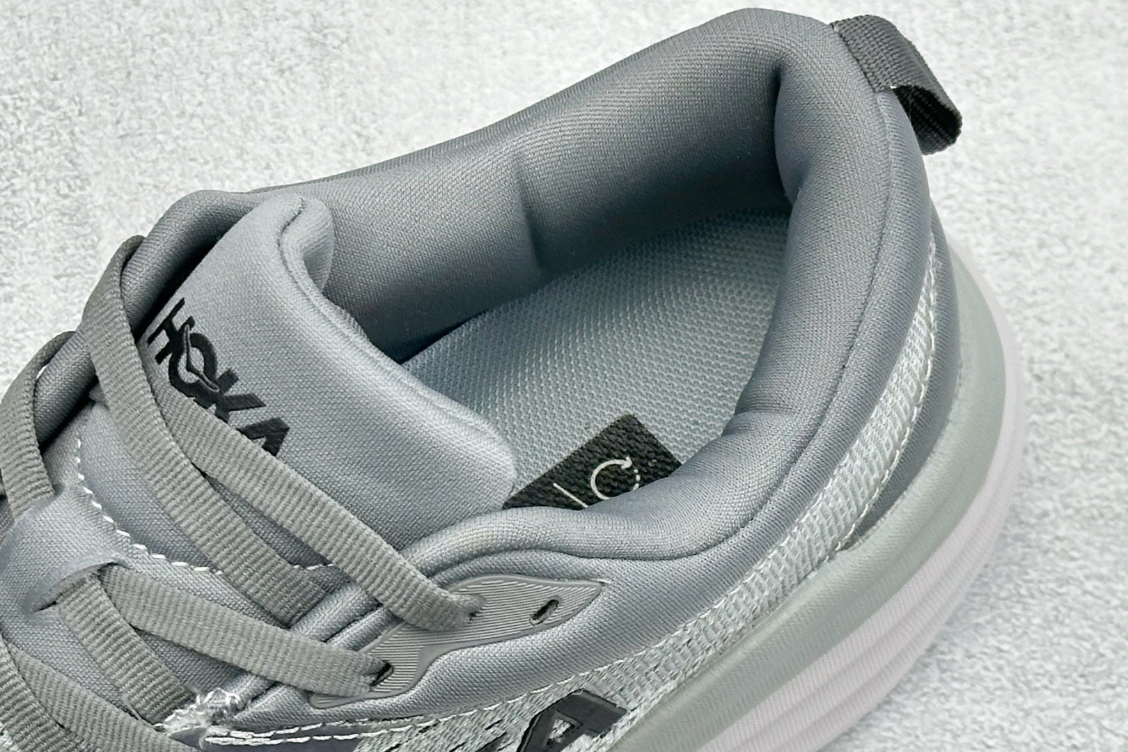 HOKA Bondi 8 White Grey Black Logo Running Sneaker