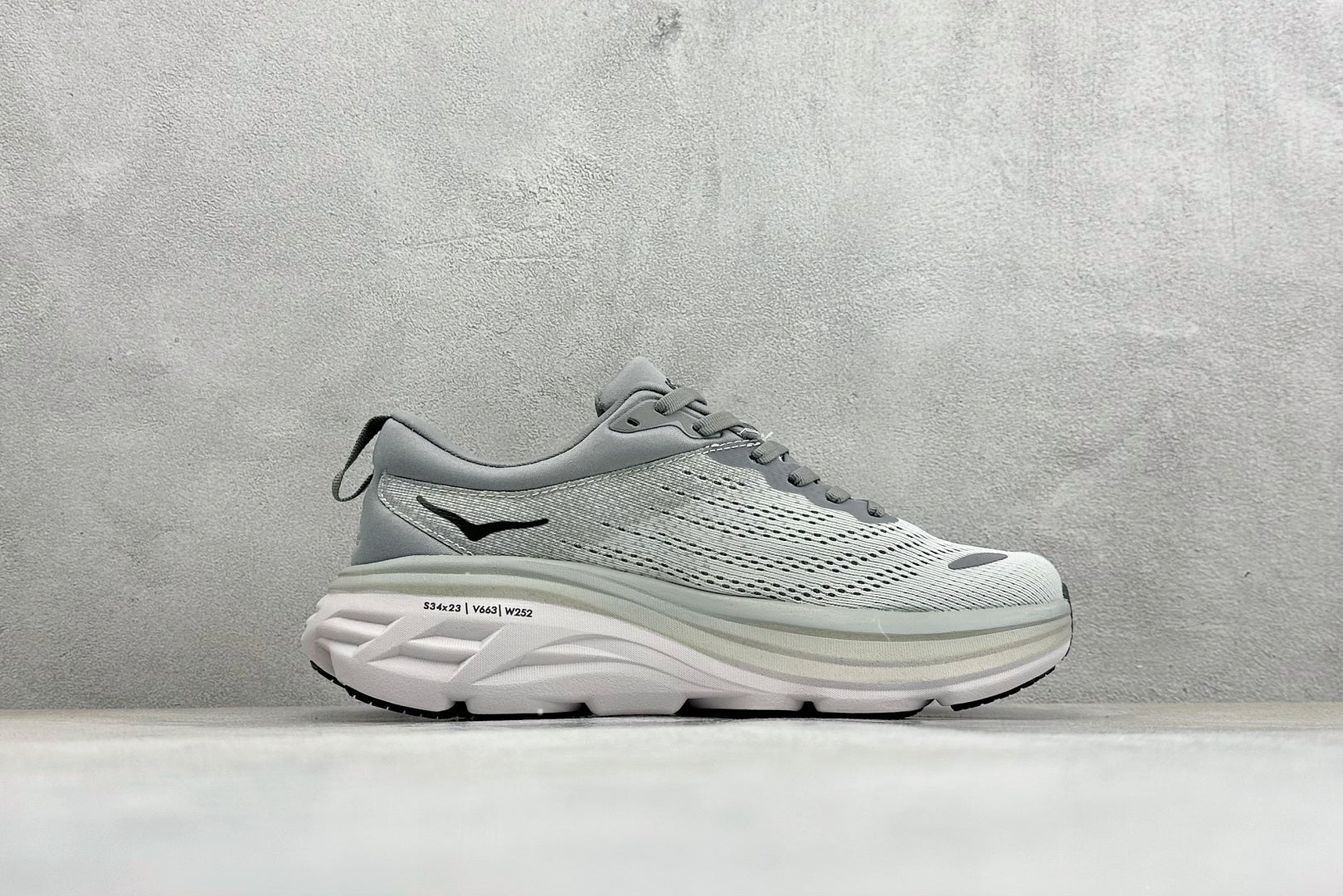 HOKA Bondi 8 White Grey Black Logo Running Sneaker