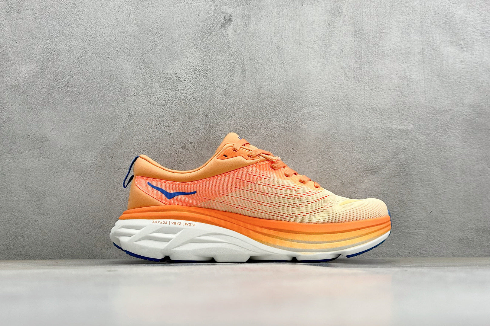 HOKA Bondi 8 Orange Gradient Blue Logo Running Shoes