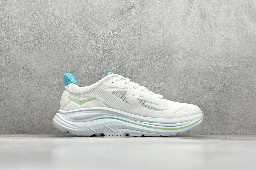 HOKA Clifton 10 Cushioned Road Running Sneakers White Teal