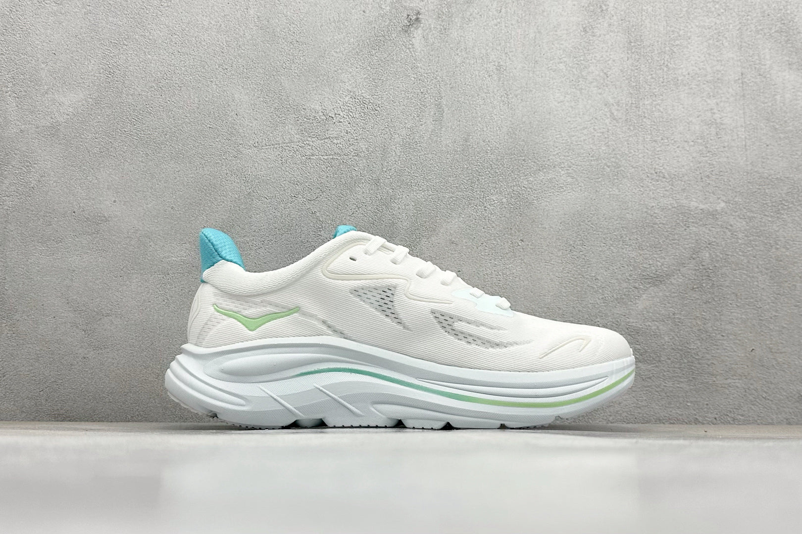 HOKA Clifton 10 Cushioned Road Running Sneakers White Teal