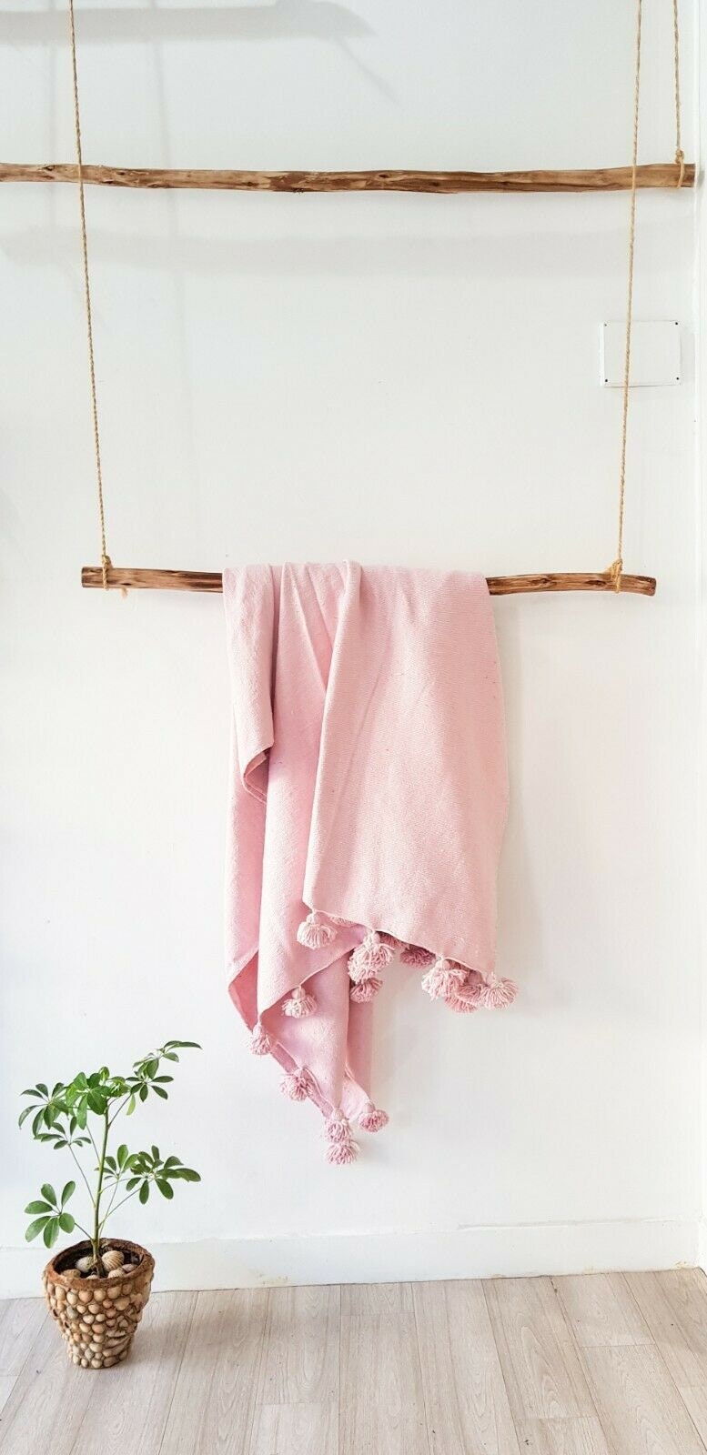 Pink Moroccan pom pom throw blanket,bohemian decor bedcover, blanket sofa, pom pom blanket, Throw Blanket With Tassels