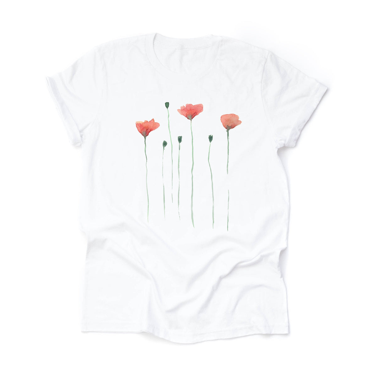 Watercolor Poppy Flowers Bella + Canvas T-Shirt