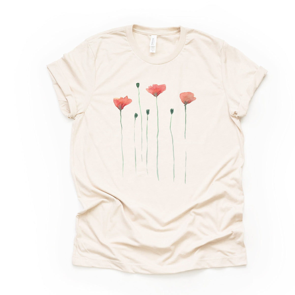 Watercolor Poppy Flowers Bella + Canvas T-Shirt