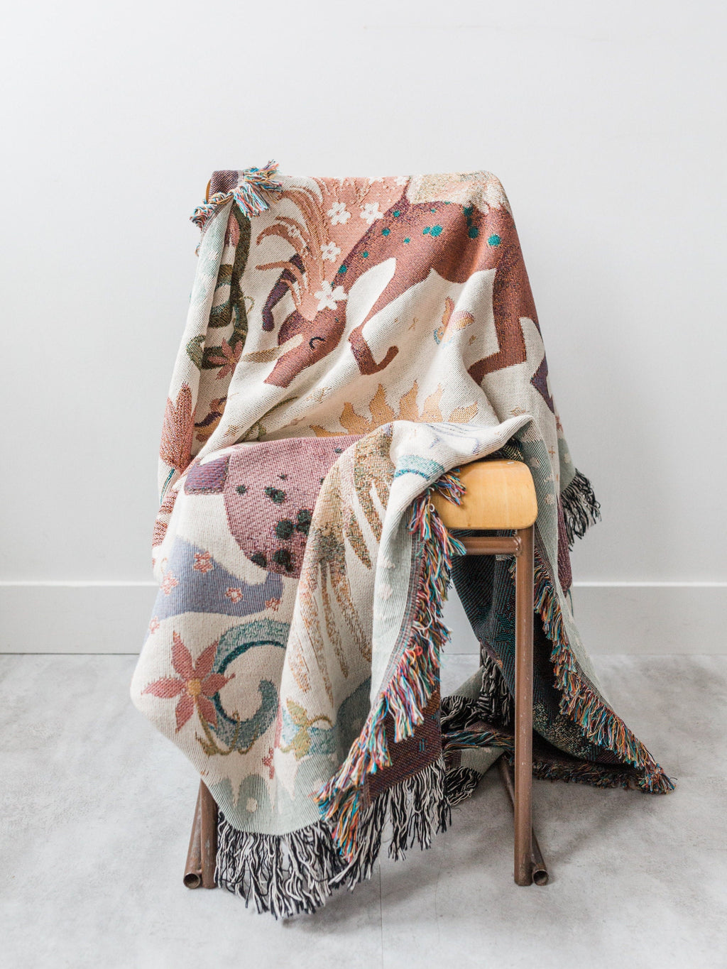 Unicorn Day Throw Blanket: Woven Cotton Throw, Purple Pink Kids Bedding, Sun Floral Blanket, Pegasus Horse Home Decor Gift, Unique Whimsical