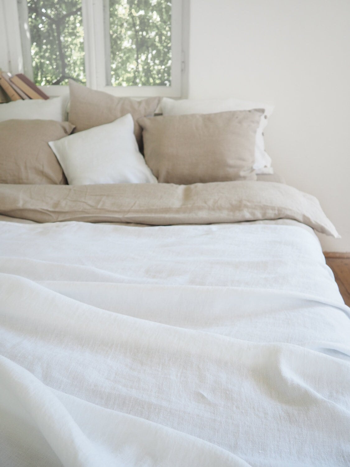 White Linen Blanket, Heavy Stonewashed Linen Bedspread, Custom Size