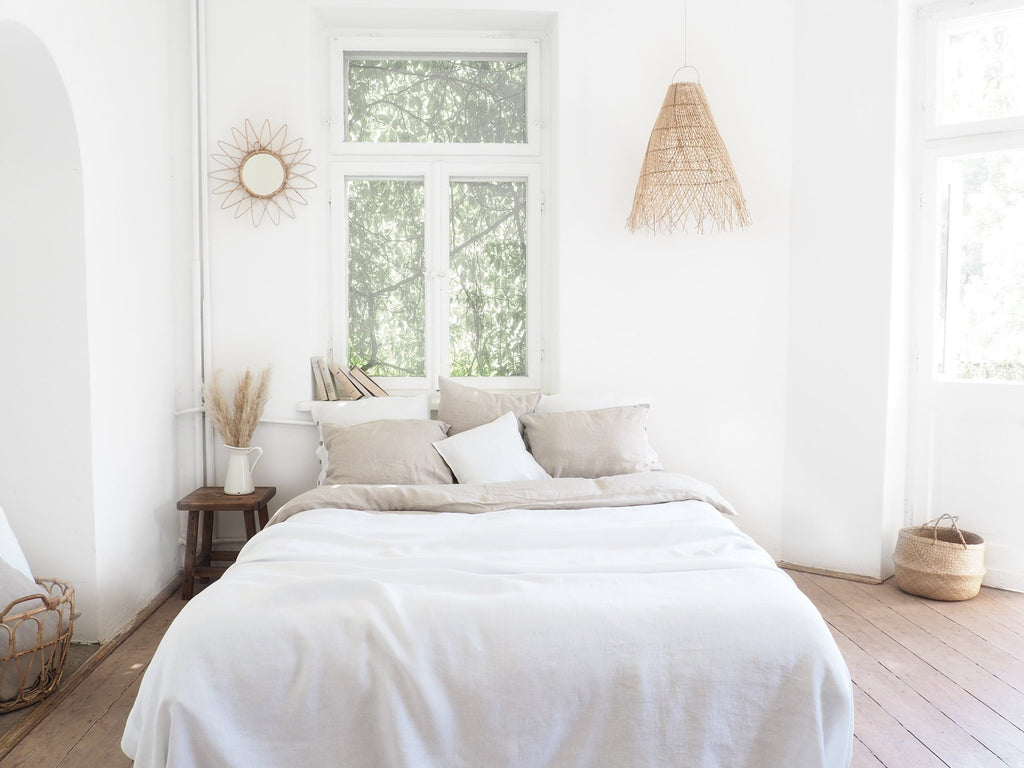 White Linen Blanket, Heavy Stonewashed Linen Bedspread, Custom Size