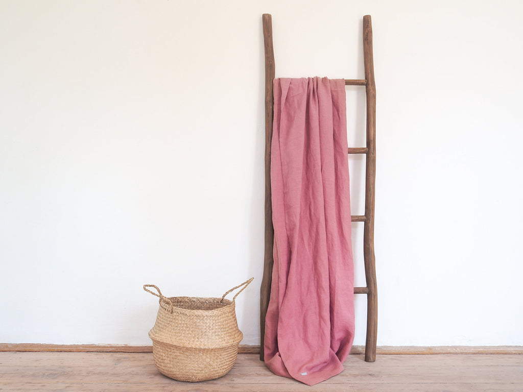 Dusty Pink Stonewashed Linen Blanket, Heavyweight Bedspread