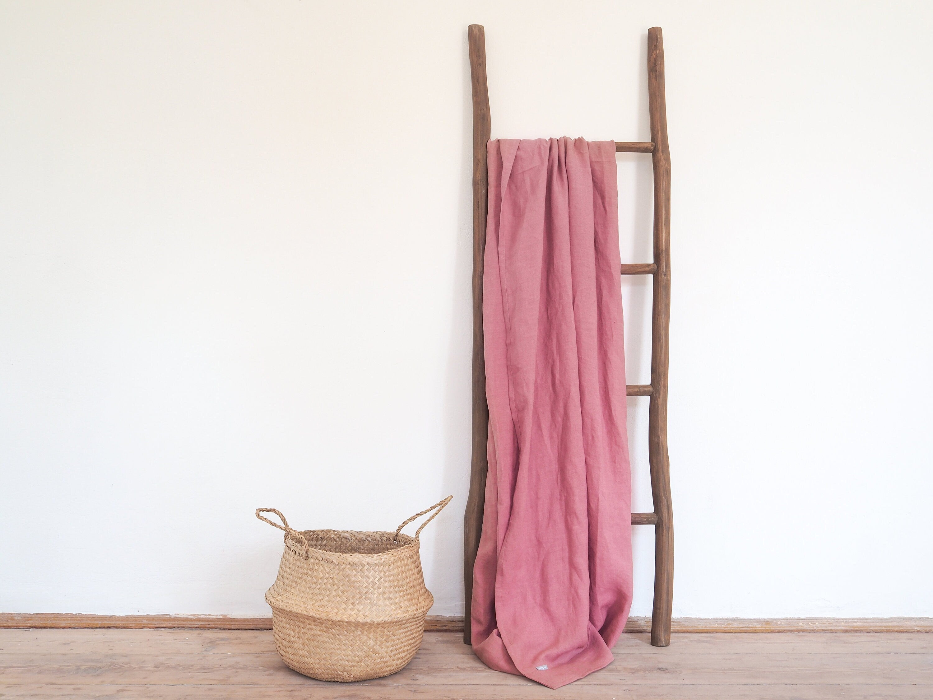 Dusty Pink Stonewashed Linen Blanket, Heavyweight Bedspread