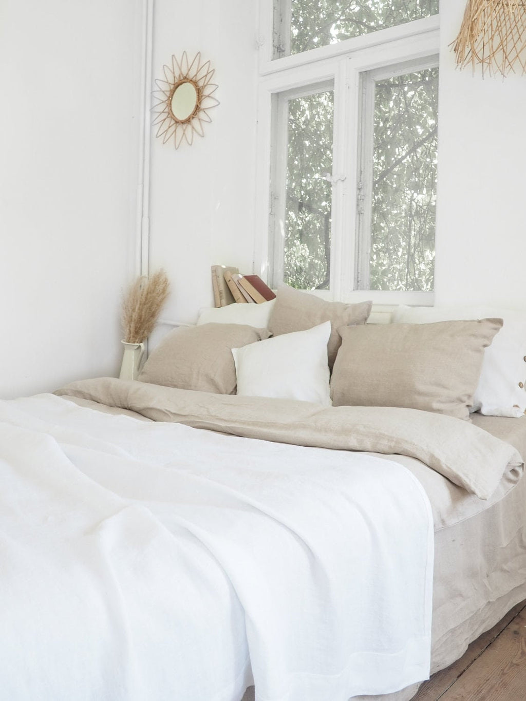 White Linen Blanket, Heavy Stonewashed Linen Bedspread, Custom Size