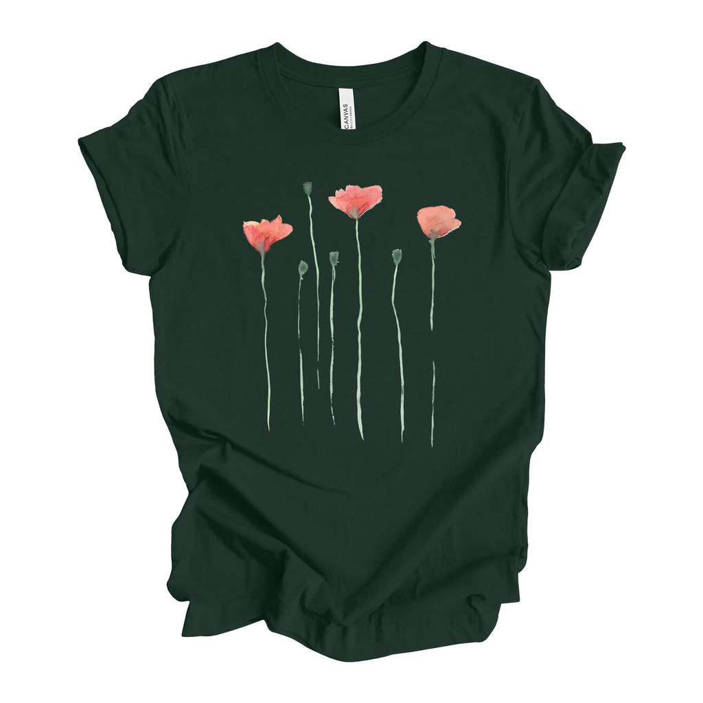 Watercolor Poppy Flowers Bella + Canvas T-Shirt