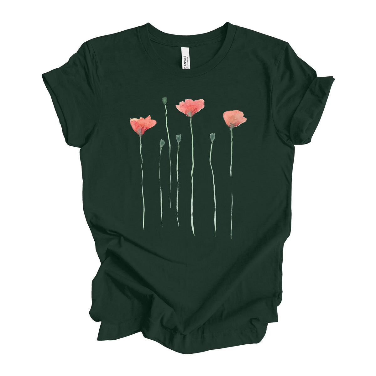 Watercolor Poppy Flowers Bella + Canvas T-Shirt
