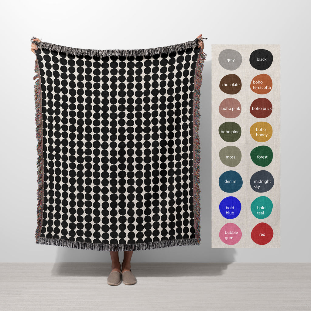 Pink Cotton Woven Throw Blanket: Mid-Century Modern Sofa Blanket