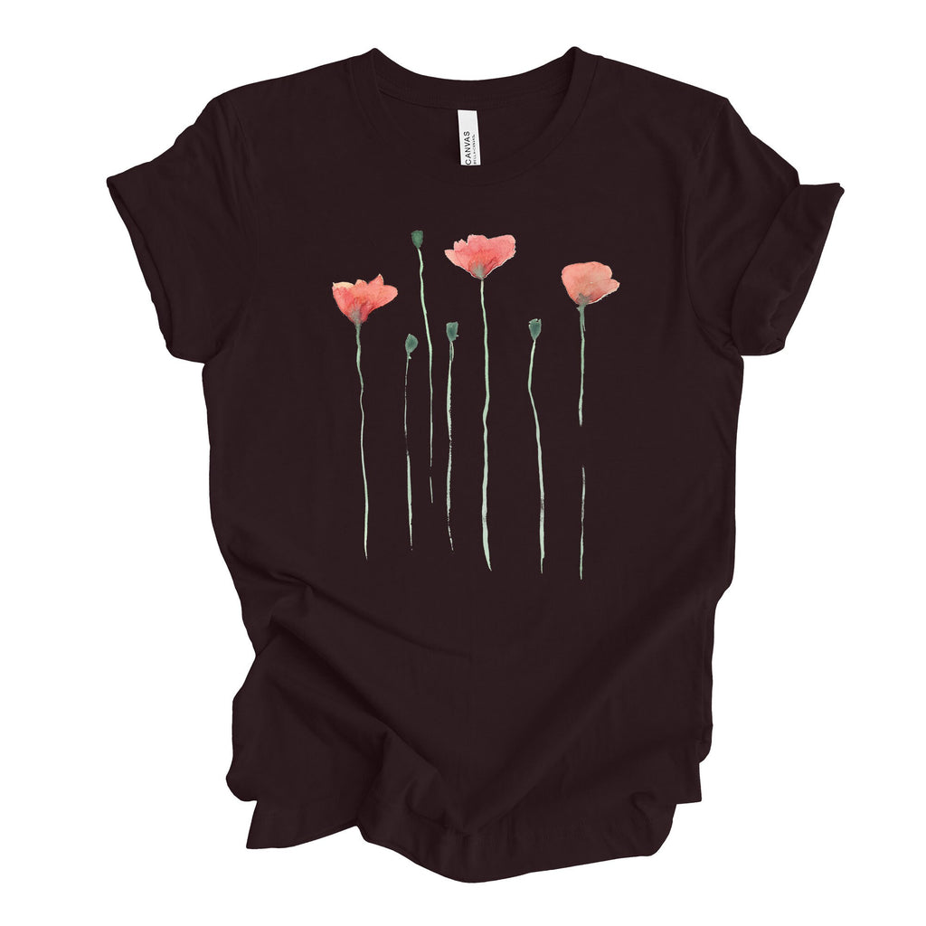 Watercolor Poppy Flowers Bella + Canvas T-Shirt