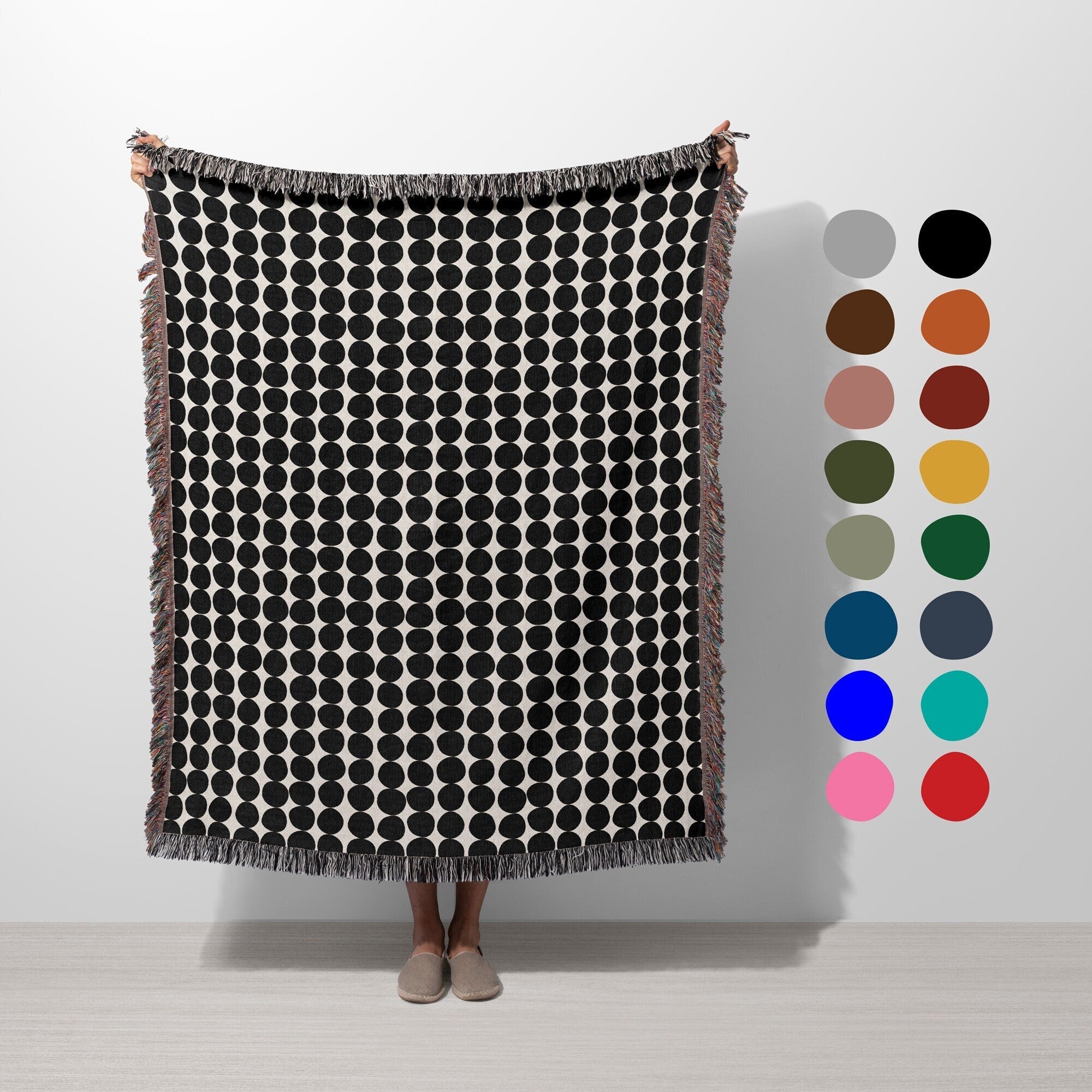Pink Cotton Woven Throw Blanket: Mid-Century Modern Sofa Blanket