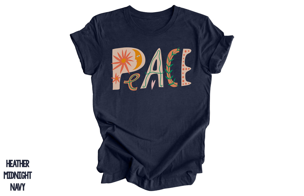 Peace Tshirt Bohemian Peace Shirt Cute Boho Graphic Tee Trendy Eclectic Shirts Retro Cute Typography Peace Symbols Bohemian Tops Ladies