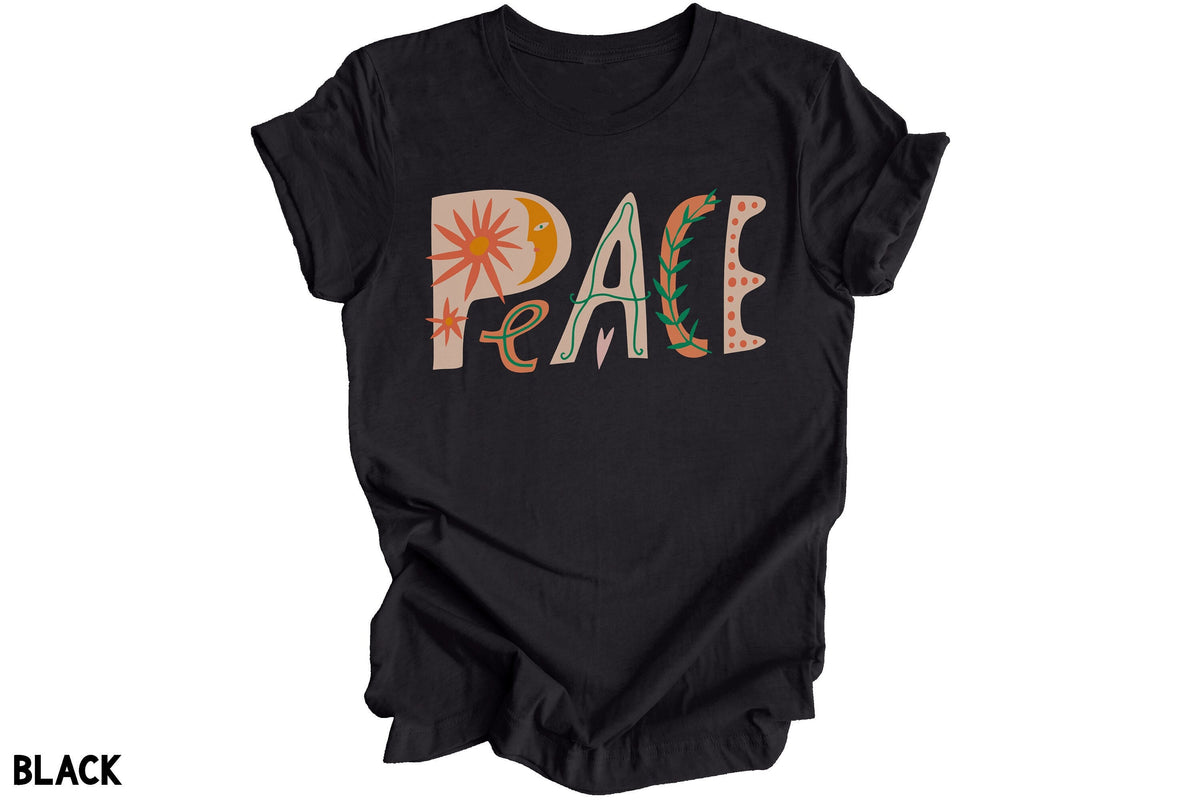 Peace Tshirt Bohemian Peace Shirt Cute Boho Graphic Tee Trendy Eclectic Shirts Retro Cute Typography Peace Symbols Bohemian Tops Ladies