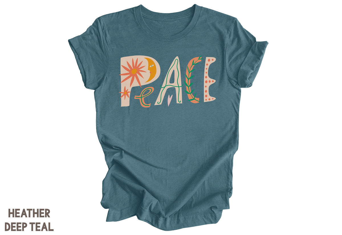 Peace Tshirt Bohemian Peace Shirt Cute Boho Graphic Tee Trendy Eclectic Shirts Retro Cute Typography Peace Symbols Bohemian Tops Ladies