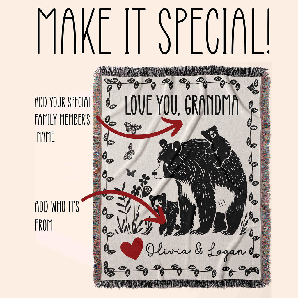 Personalized Mama Bear Cub Blanket, Floral Butterfly Tapestry