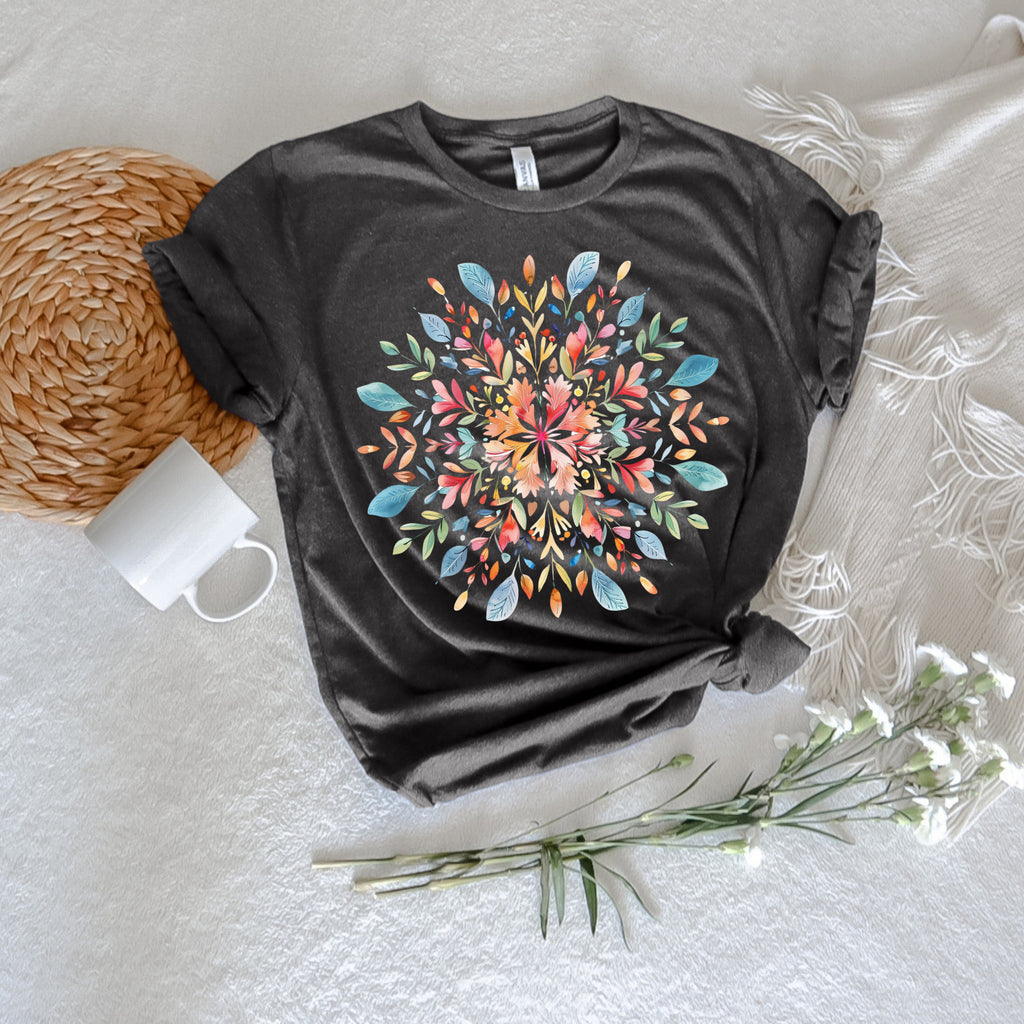 Boho Yoga Floral Mandala Shirt, Spiritual Gift for Her, Meditation Tshirt