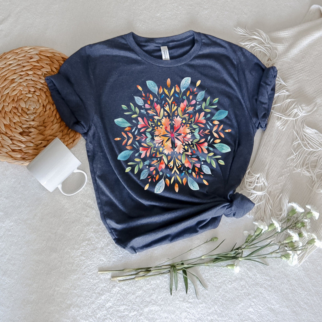 Boho Yoga Floral Mandala Shirt, Spiritual Gift for Her, Meditation Tshirt