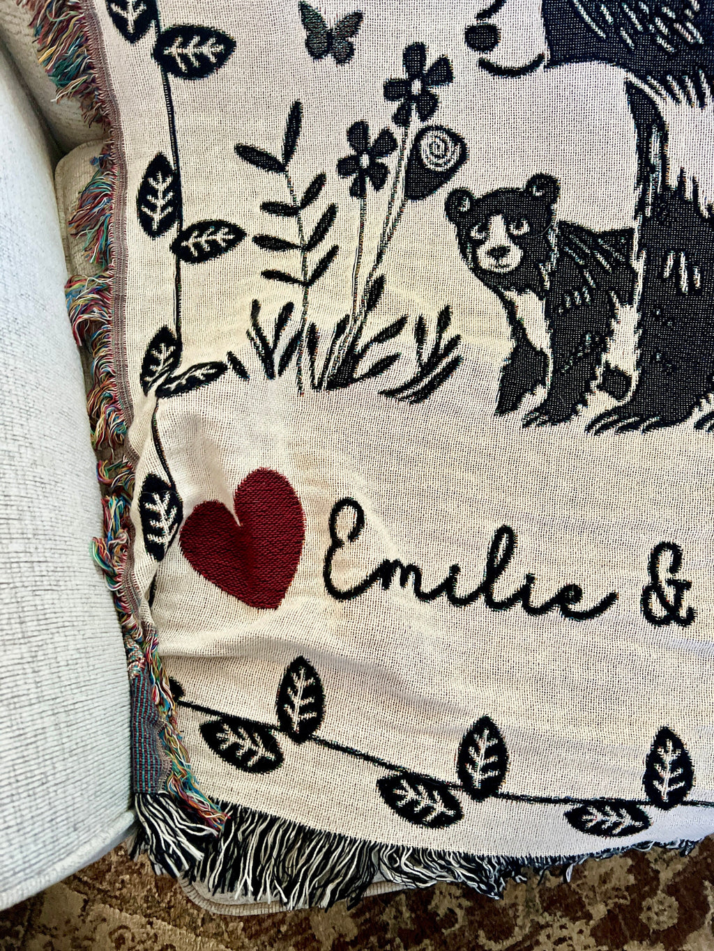 Personalized Mama Bear Cub Blanket, Floral Butterfly Tapestry