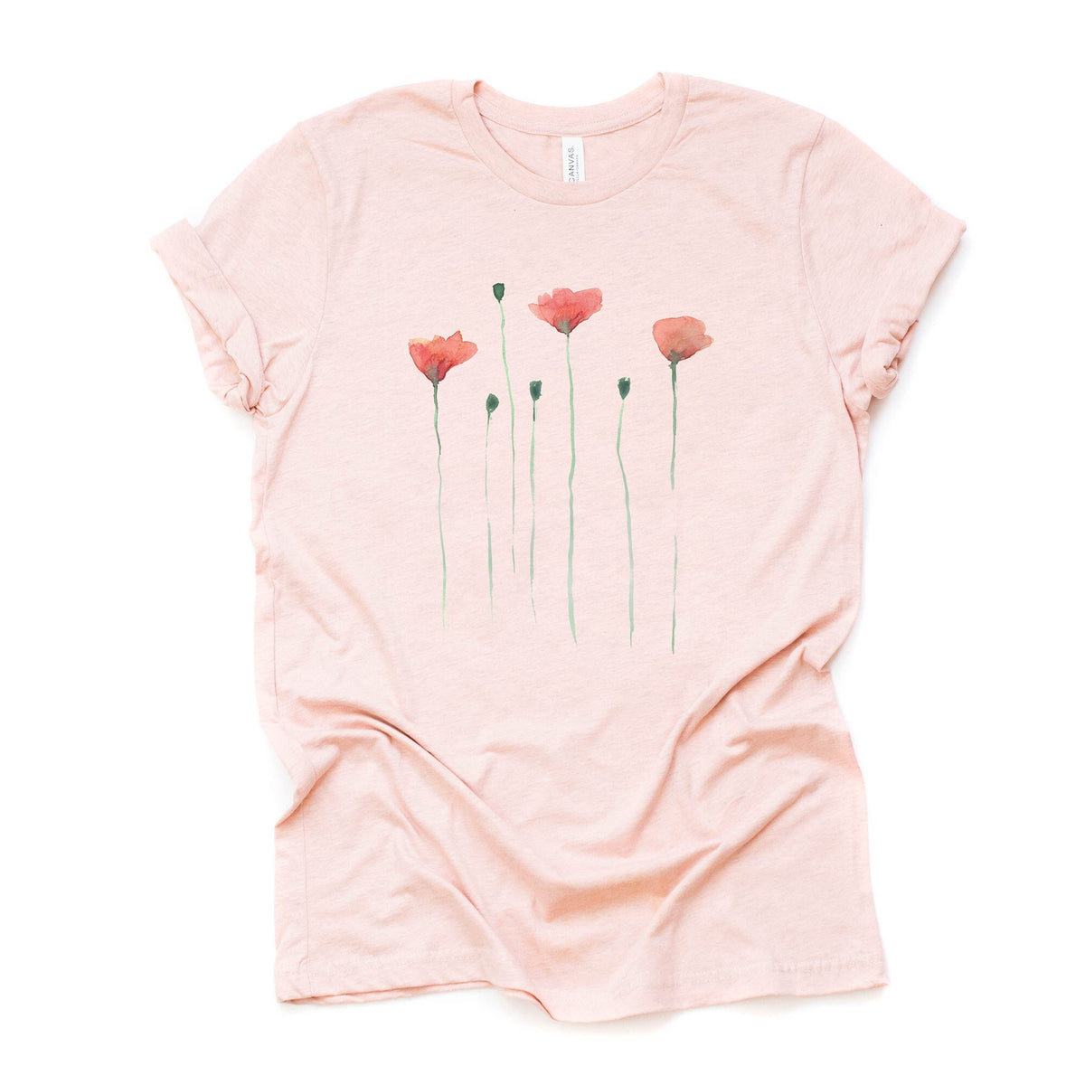 Watercolor Poppy Flowers Bella + Canvas T-Shirt
