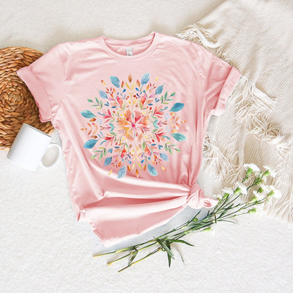Boho Yoga Floral Mandala Shirt, Spiritual Gift for Her, Meditation Tshirt