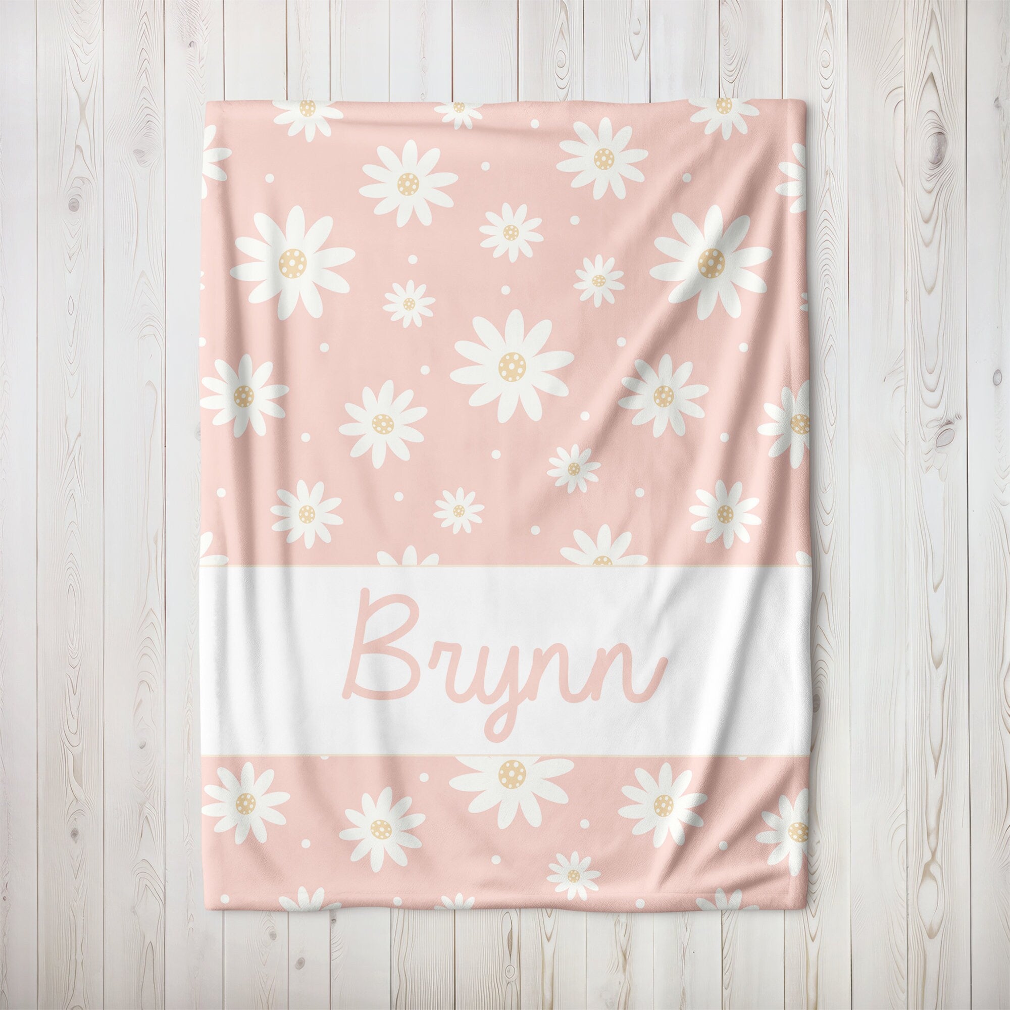 Personalized Daisy Blanket: Pink Minky Fleece Throw for Kids
