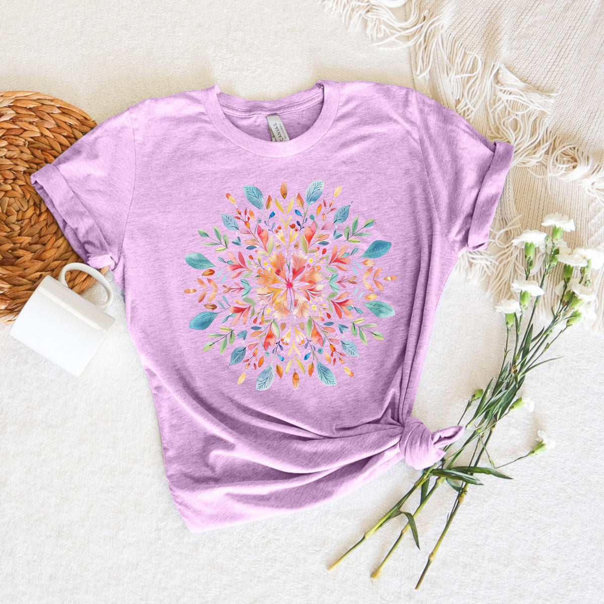 Boho Yoga Floral Mandala Shirt, Spiritual Gift for Her, Meditation Tshirt