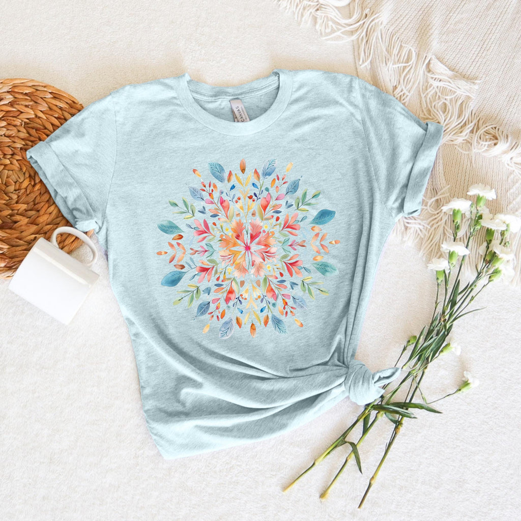 Boho Yoga Floral Mandala Shirt, Spiritual Gift for Her, Meditation Tshirt