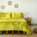 Lemon Yellow Luxe Velvet Bedspread Velvet Throw Blanket With Handmade Knotted Tassels Soft Velvet Boho Sofa Throw Living Room Christmas Gift