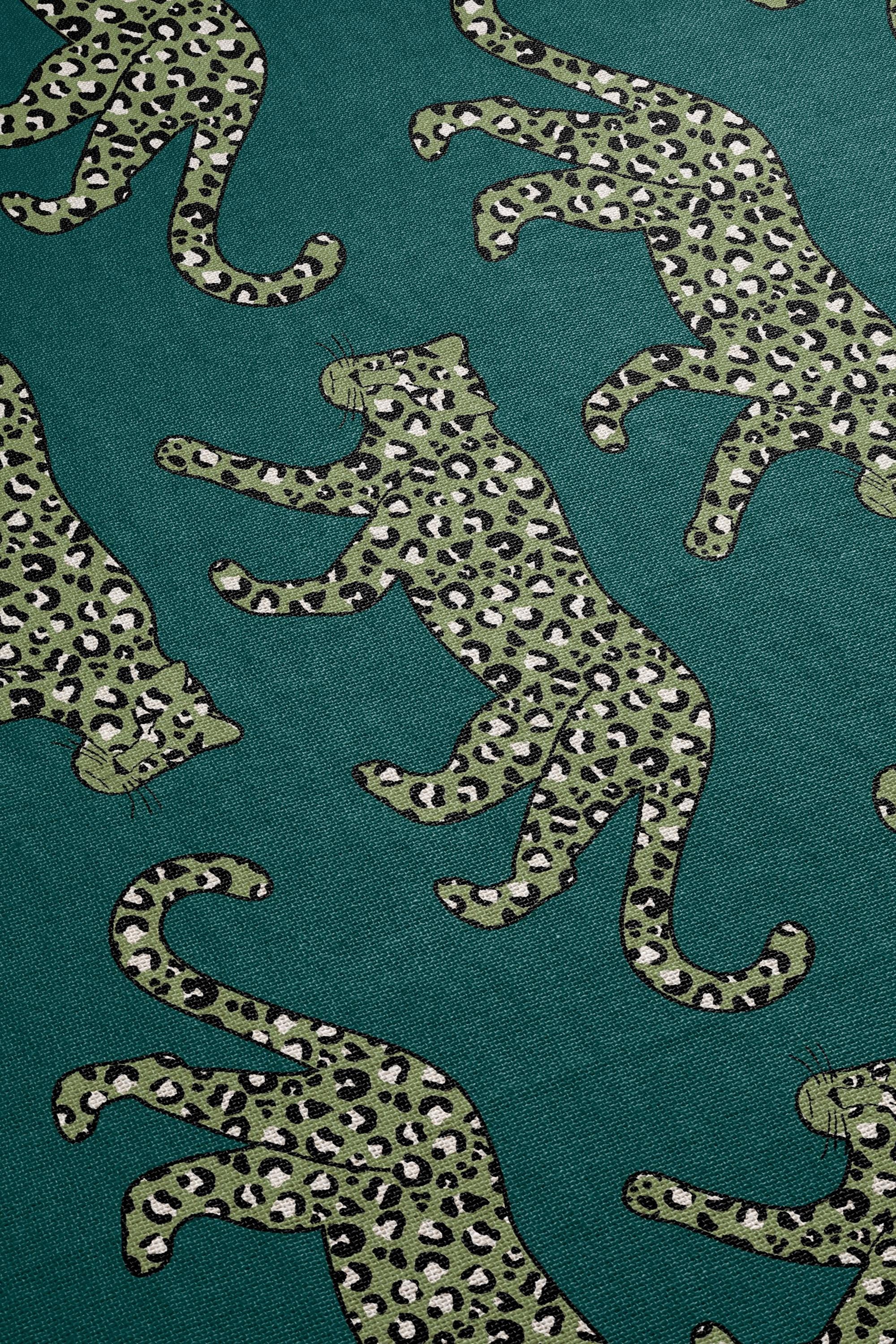 Cotton Woven Blanket, Leopard Parade, Olive on Teal, Jungle Cat Decor, Cheetah Throw, Safari Theme, Animal Print, Gift for Her, Fringe Throw