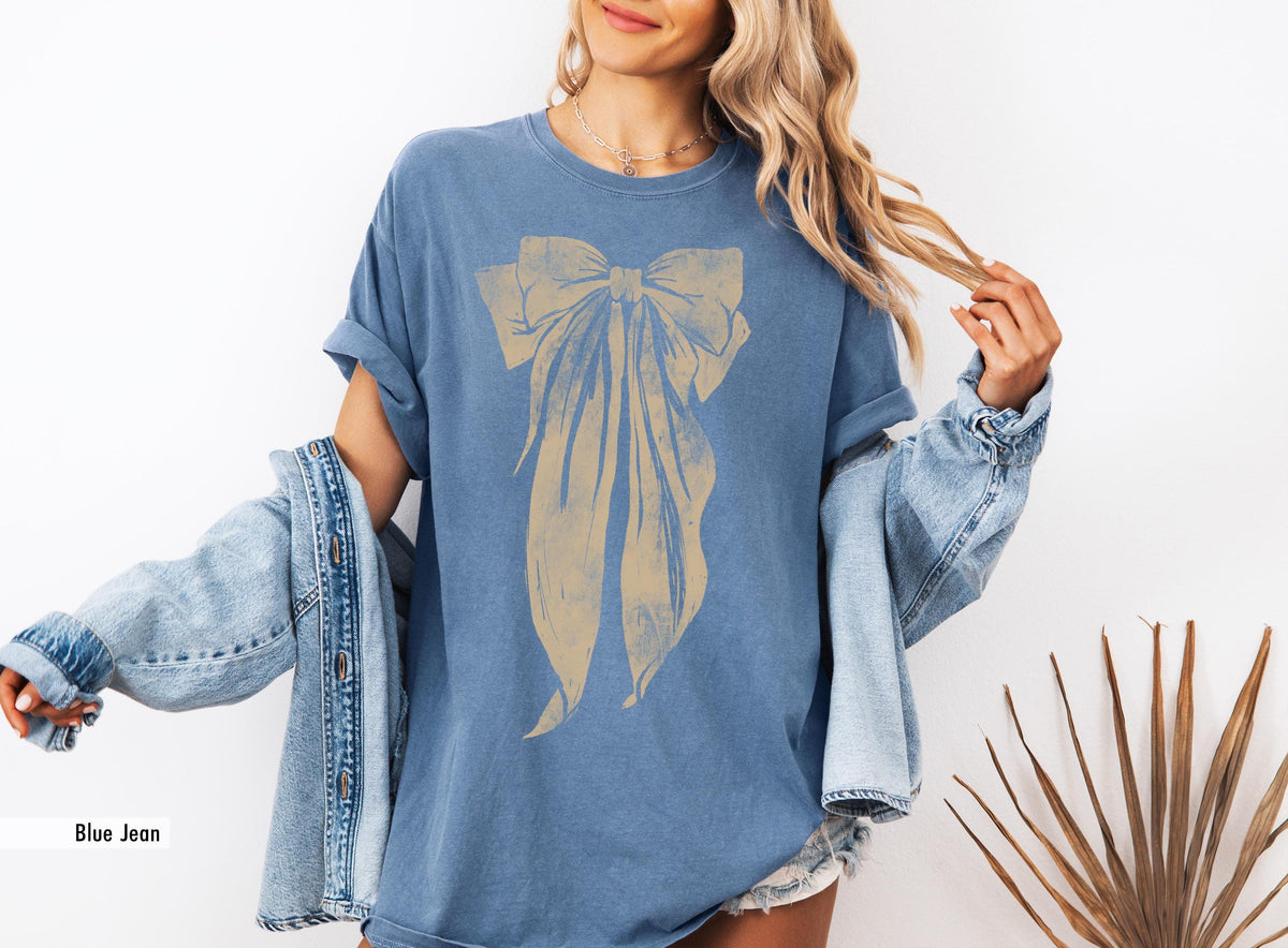 Bow shirt, Big Bow Coquette Comfort Colors Women's Graphic Tee, Oversized T-Shirt Gift for Her, Gift Shirt for Girl, Girly Girl Bow Shirt
