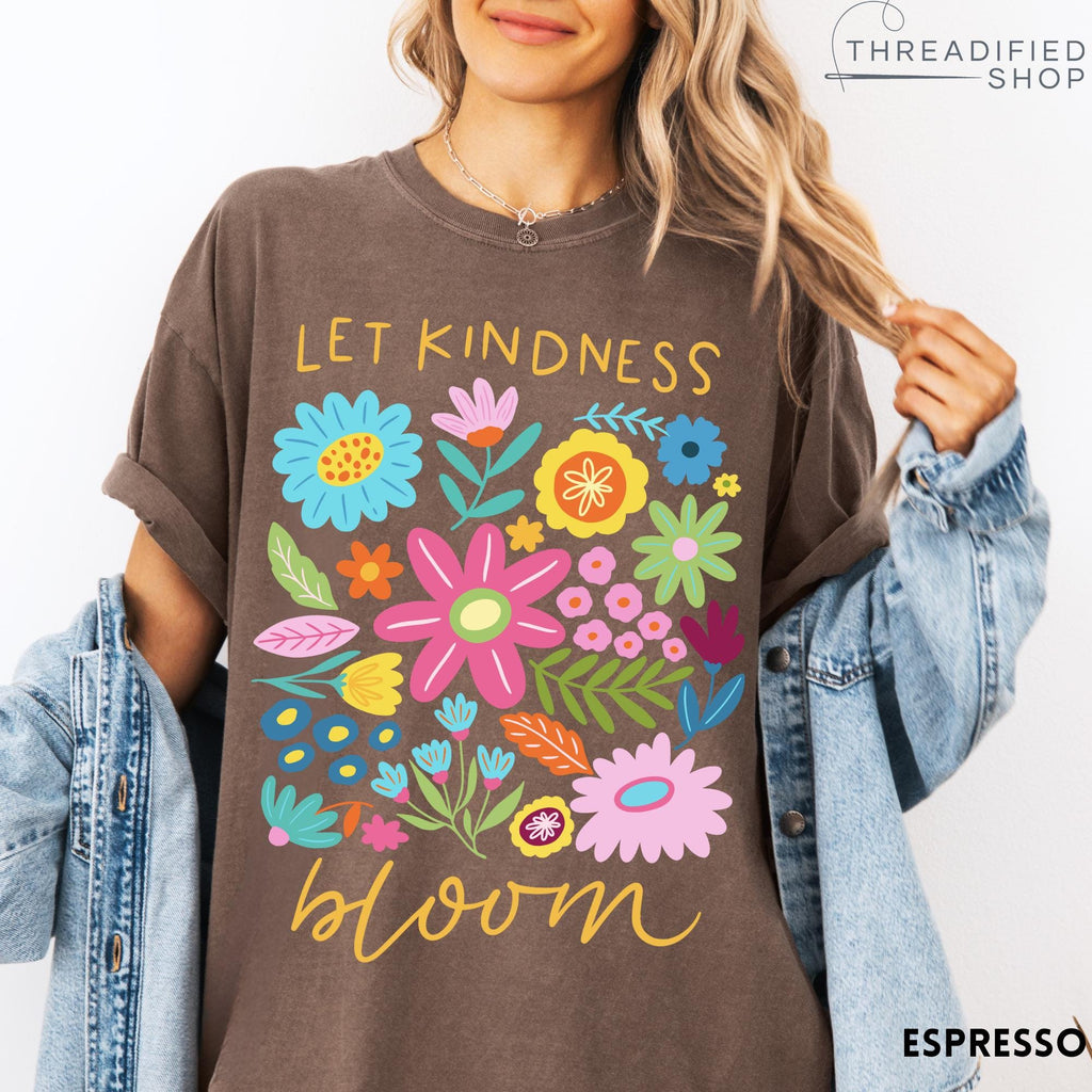 Let Kindness Bloom Comfort Colors® T-Shirt, Mental Health Shirt, Be Kind Retro Flower Shirt, Floral Kindness Tee, Aesthetic Women's Tee