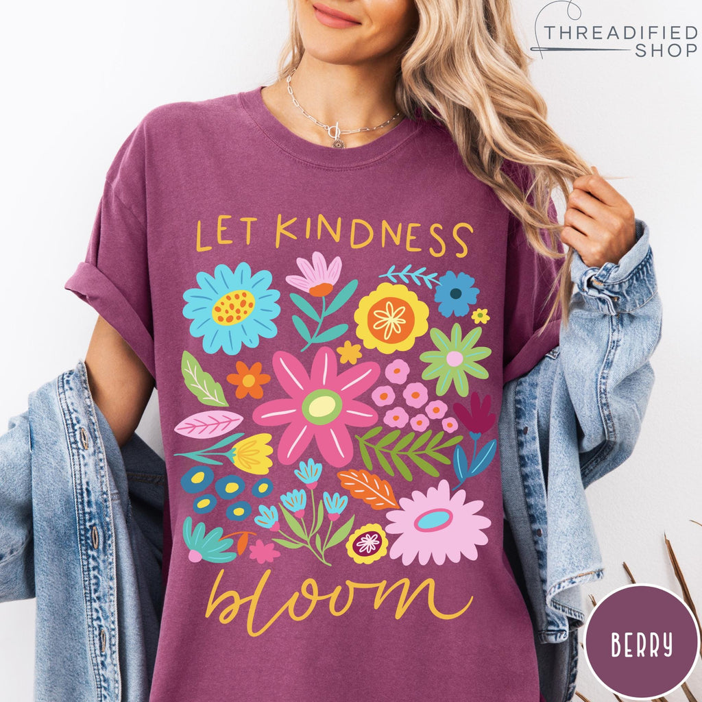 Let Kindness Bloom Comfort Colors® T-Shirt, Mental Health Shirt, Be Kind Retro Flower Shirt, Floral Kindness Tee, Aesthetic Women's Tee
