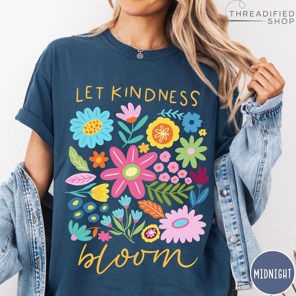 Let Kindness Bloom Comfort Colors® T-Shirt, Mental Health Shirt, Be Kind Retro Flower Shirt, Floral Kindness Tee, Aesthetic Women's Tee