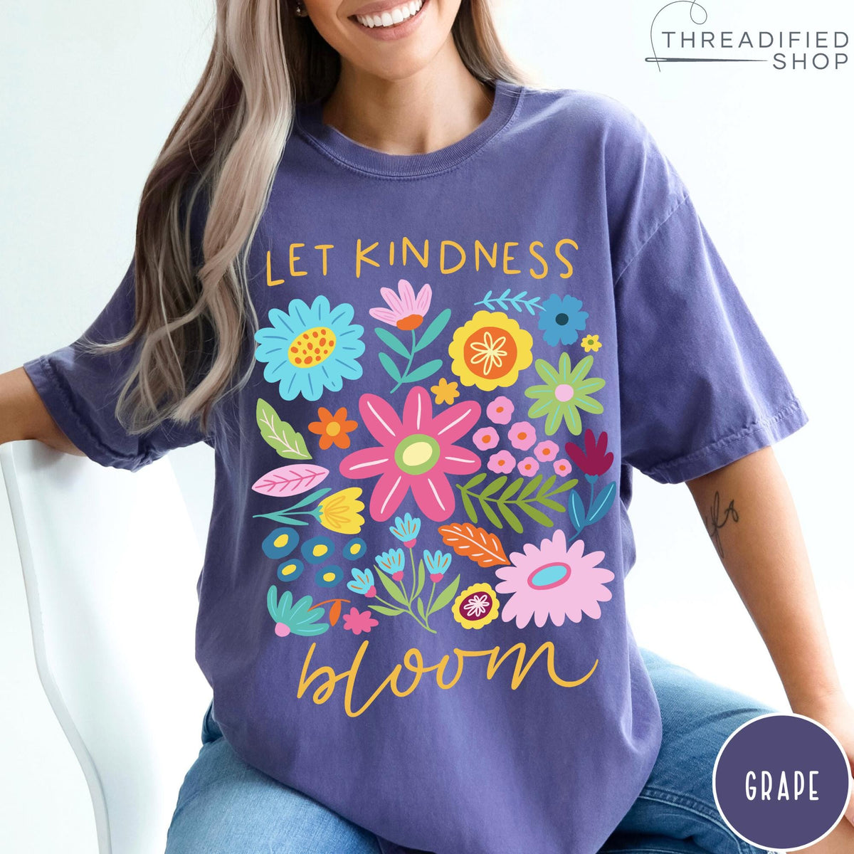 Let Kindness Bloom Comfort Colors® T-Shirt, Mental Health Shirt, Be Kind Retro Flower Shirt, Floral Kindness Tee, Aesthetic Women's Tee