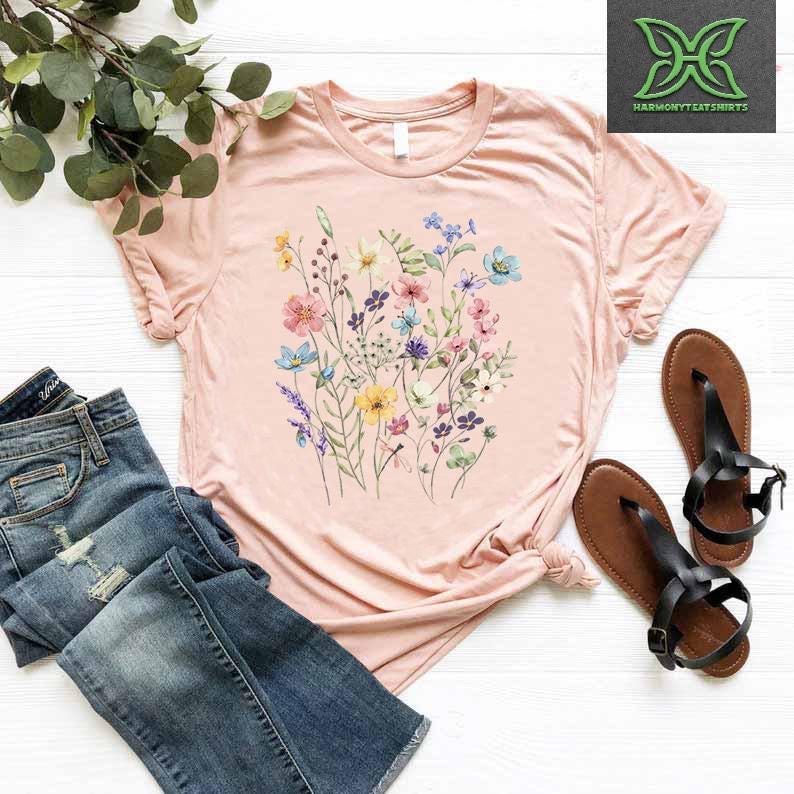 Flower Shirt Aesthetic,Gift For Women  Floral Graphic Tee, Wild Flower T-shirt,Boho Botanical Flower Tee, Gift For Gardener,Mothers Day Gift