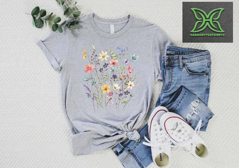 Flower Shirt Aesthetic,Gift For Women  Floral Graphic Tee, Wild Flower T-shirt,Boho Botanical Flower Tee, Gift For Gardener,Mothers Day Gift