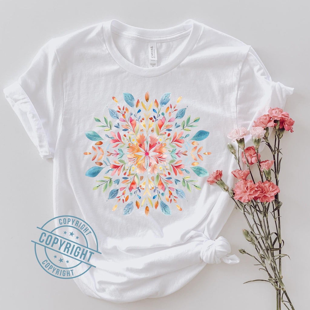 Boho Yoga Floral Mandala Shirt, Spiritual Gift for Her, Meditation Tshirt
