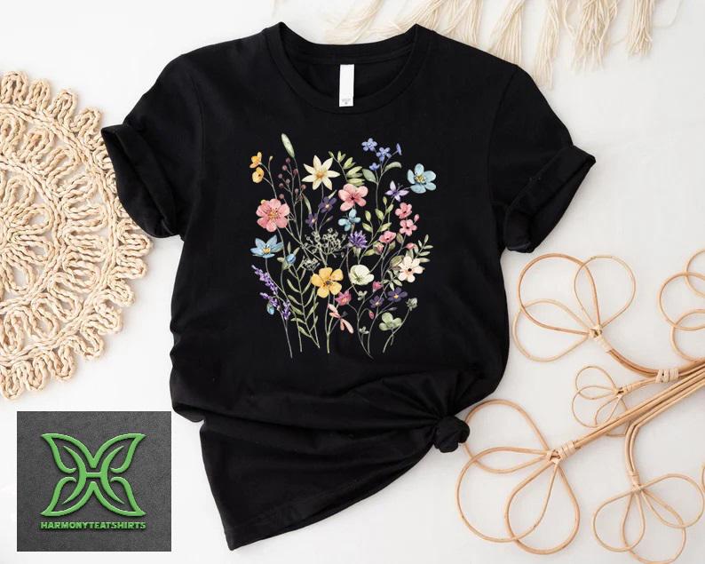 Flower Shirt Aesthetic,Gift For Women  Floral Graphic Tee, Wild Flower T-shirt,Boho Botanical Flower Tee, Gift For Gardener,Mothers Day Gift
