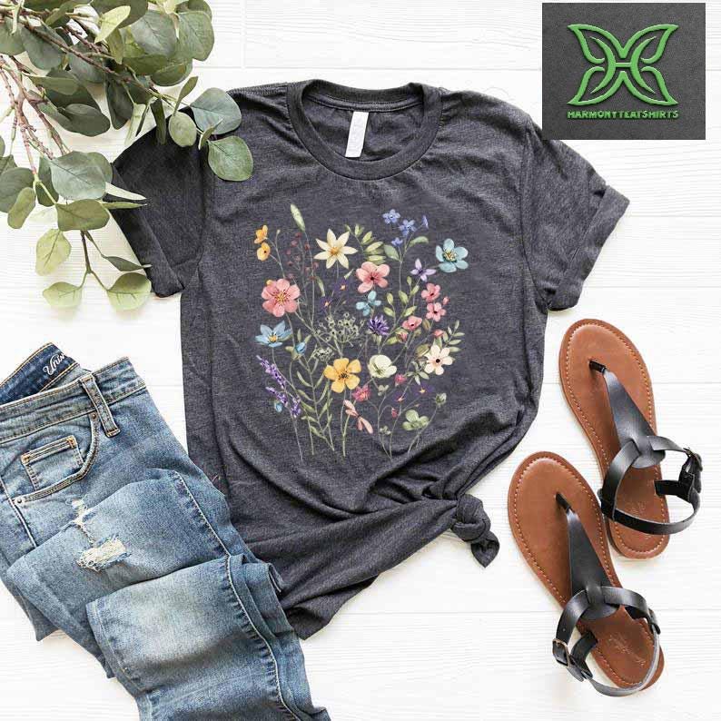 Flower Shirt Aesthetic,Gift For Women  Floral Graphic Tee, Wild Flower T-shirt,Boho Botanical Flower Tee, Gift For Gardener,Mothers Day Gift