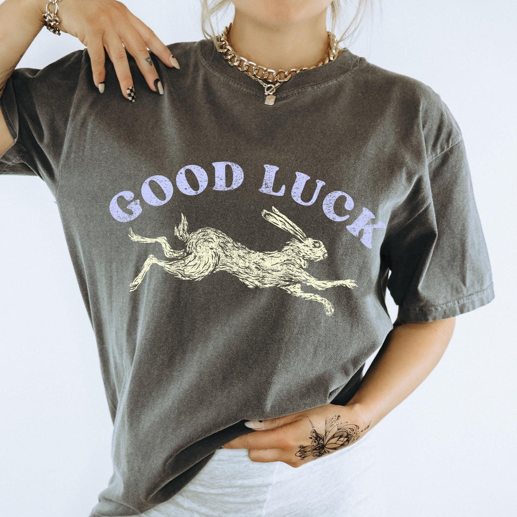 Good luck shirt. Lucky Rabbit shirt. Easy Tiger shirt. Cool women's shirts. Aesthetic shirts. Cool girl shirts. Retro western style.